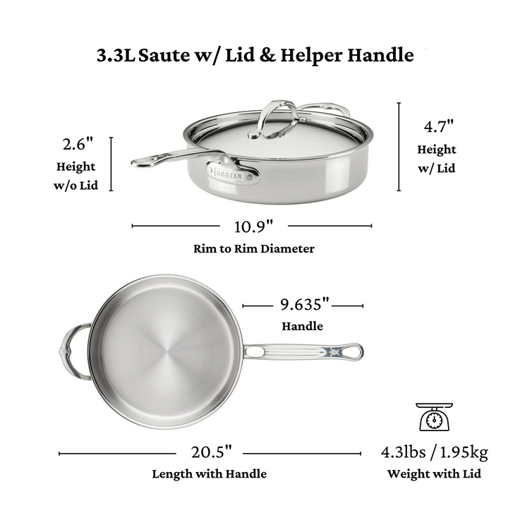 Hestan ProBond® Luxe Professional Clad Stainless Steel Sauté Pan with Lid, 26cm