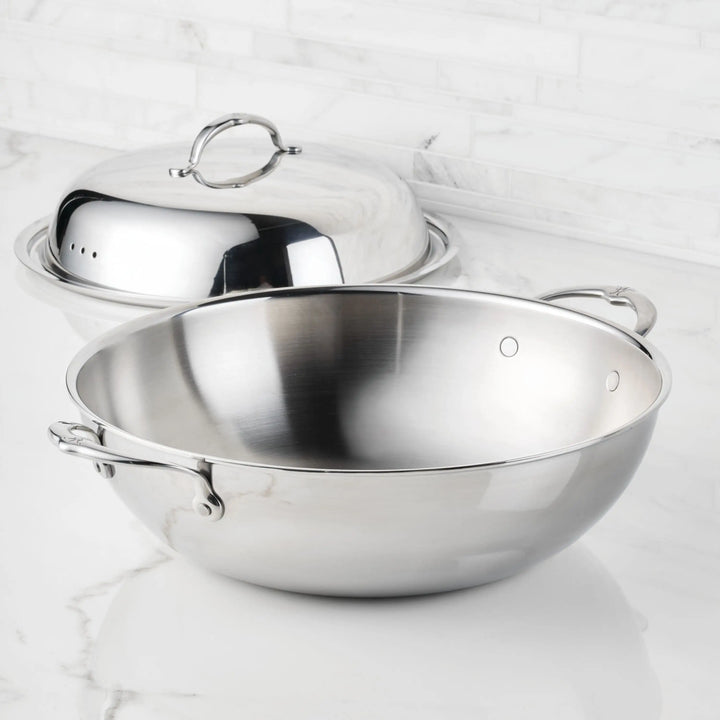 Hestan ProBond® Luxe 36cm Professional Clad Stainless Steel Wok with Dome Lid, 4.73L
