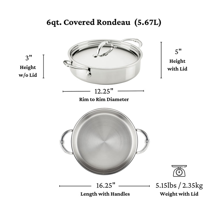 Hestan ProBond® Luxe 30cm Polished Professional Clad Stainless Steel Rondeau - 5.7L